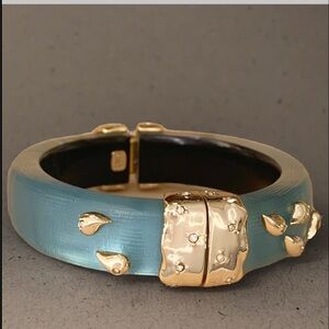 ALEXIS BITTAR • NEW Hand Carved Painted Hinged Paisley Studded Crumpled Bracelet